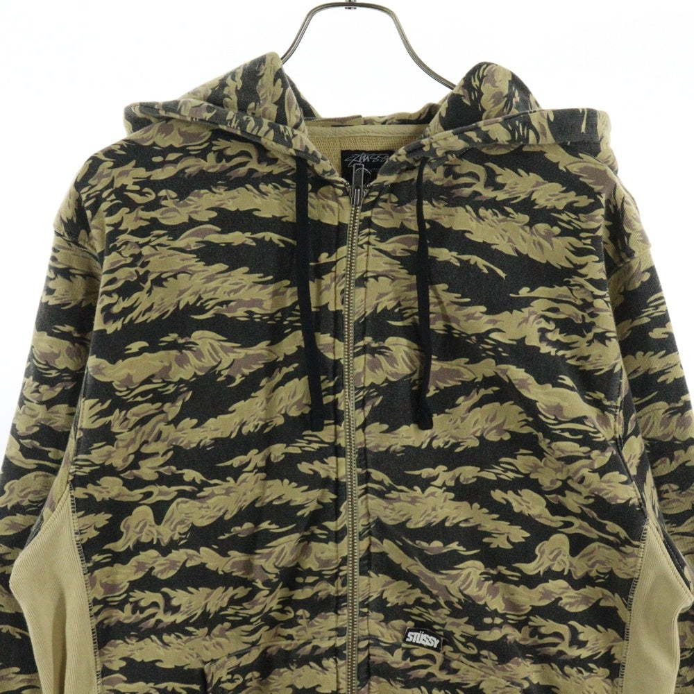 STUSSY(ステューシー) 90‐00S タイガーカモ ジップアップ フーデッドスウェットパーカー ブラウン