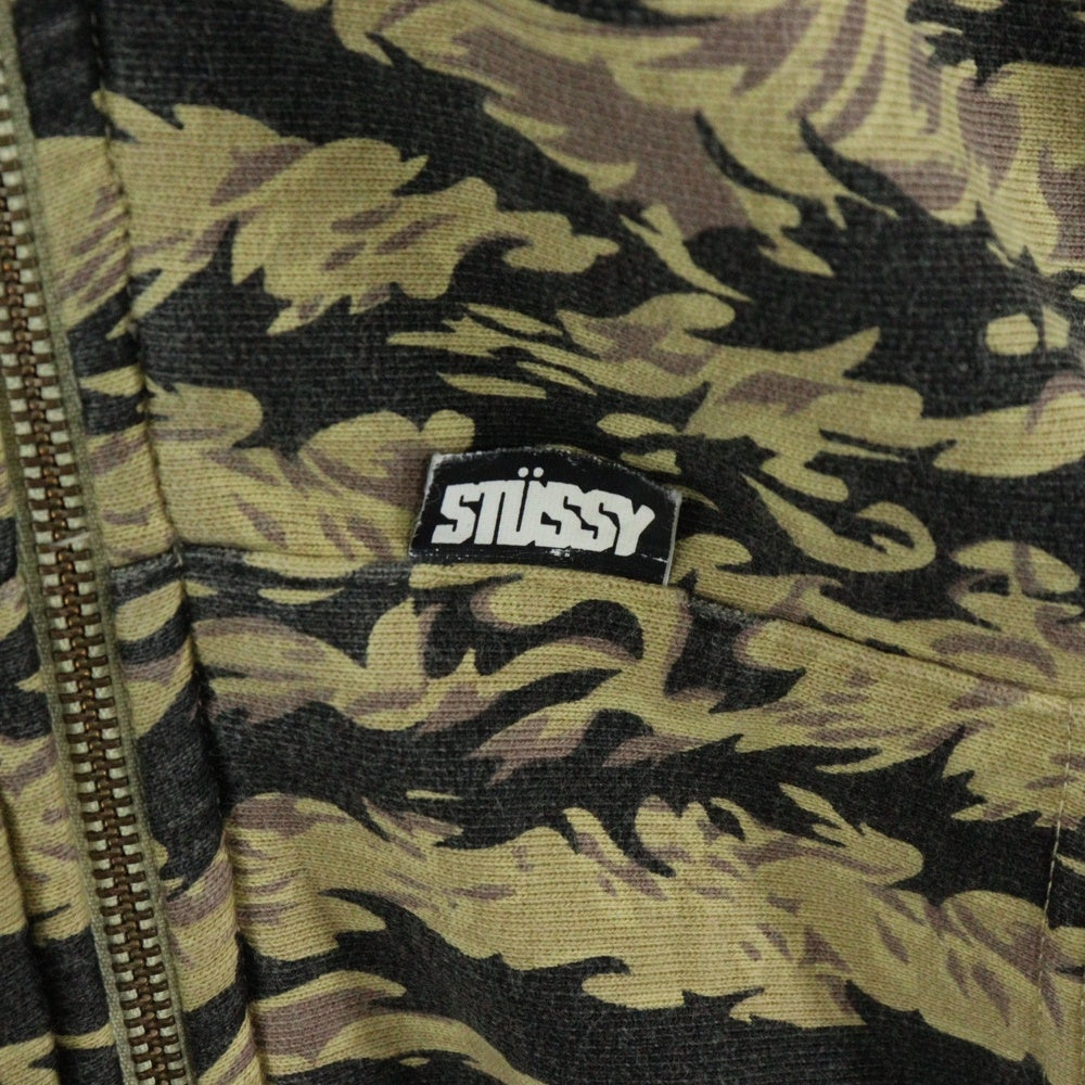 STUSSY(ステューシー) 90‐00S タイガーカモ ジップアップ フーデッドスウェットパーカー ブラウン