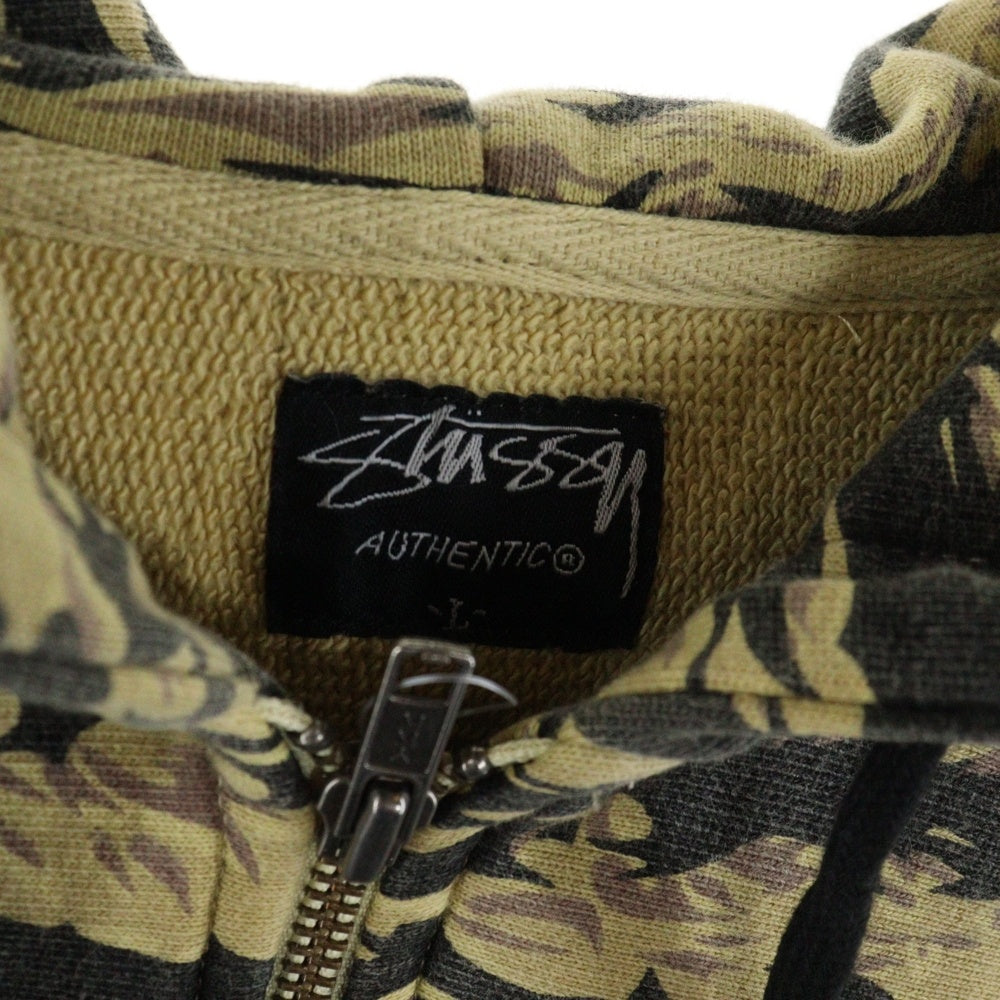 STUSSY(ステューシー) 90‐00S タイガーカモ ジップアップ フーデッドスウェットパーカー ブラウン