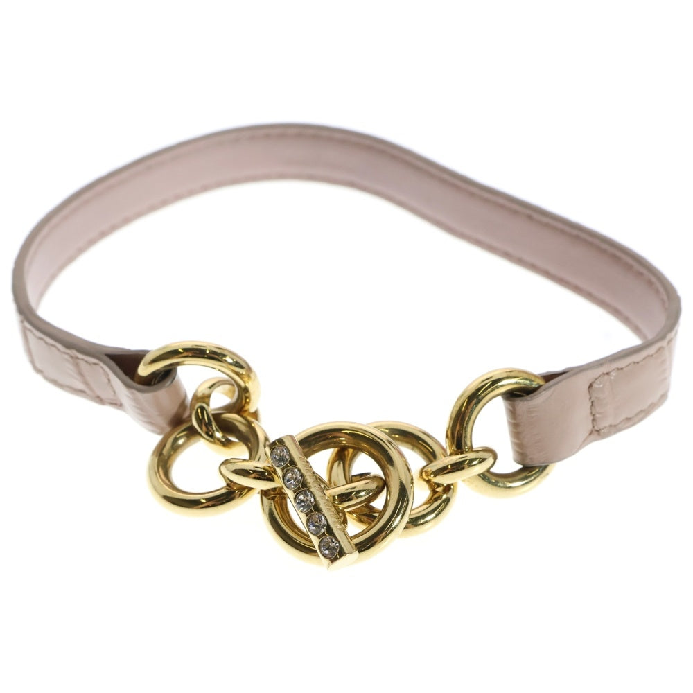 miumiu(ミュウミュウ) 型押しクロコ ラインストーン付き ブレスレット ピンク×ゴールド レザー