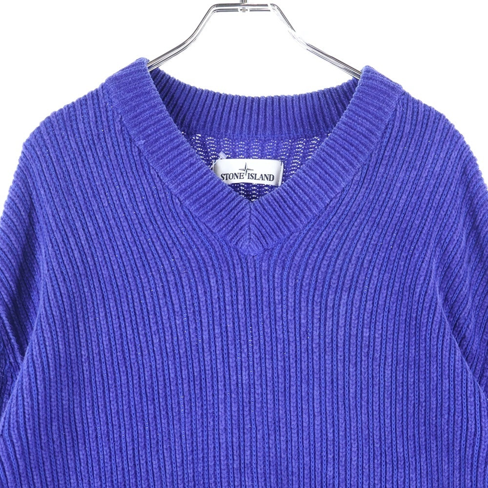 STONE ISLAND(ストーンアイランド) ロゴワッペン Vネックニット セーター ブルー 7515554A5