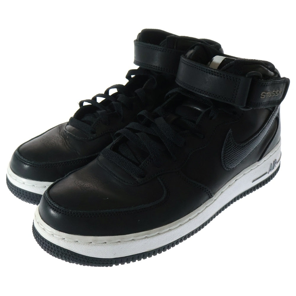 NIKE(ナイキ) ×STUSSY AIR FORCE 1 MID BLACK SNAKESKIN DJ7840-001 ステューシー エアフォースワン ミドルカットスニーカー ブラック US8.5/26.5cm