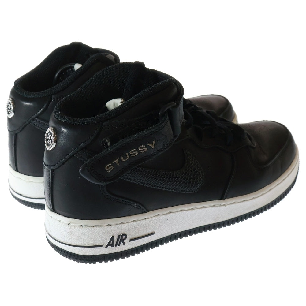 NIKE(ナイキ) ×STUSSY AIR FORCE 1 MID BLACK SNAKESKIN DJ7840-001 ステューシー エアフォースワン ミドルカットスニーカー ブラック US8.5/26.5cm