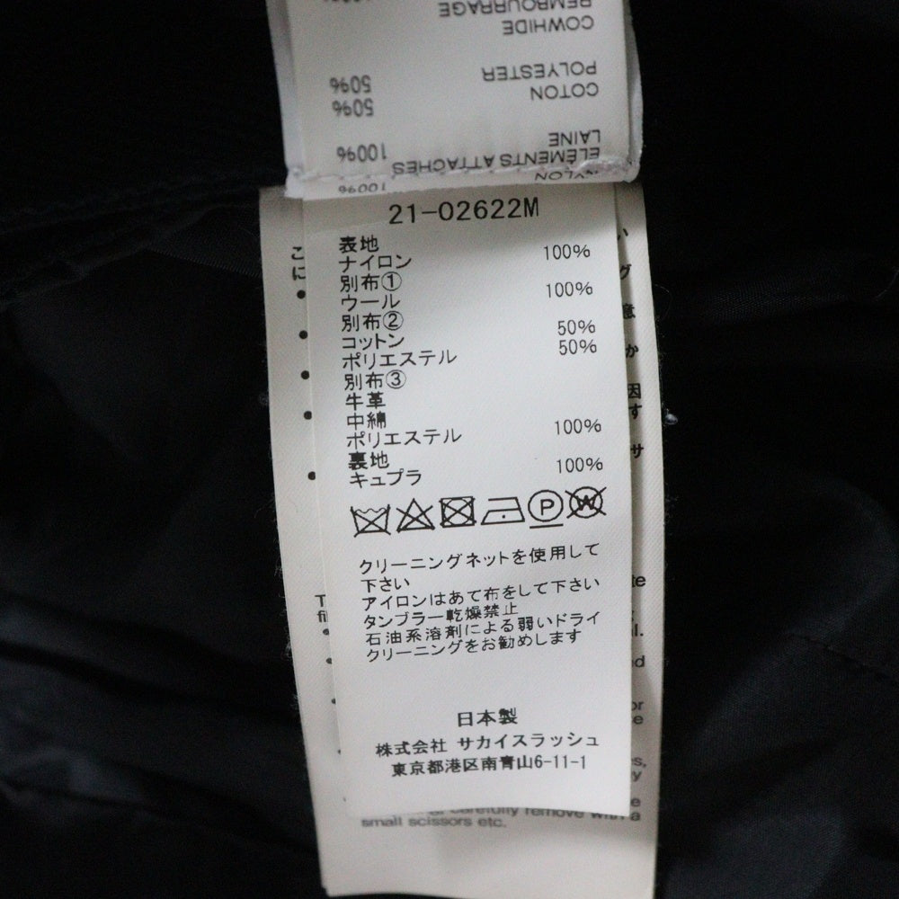 Sacai(サカイ) 21AW ナイロン切替 ドッキング ボンバーウールコート カーキ ブラック 21ー02622M