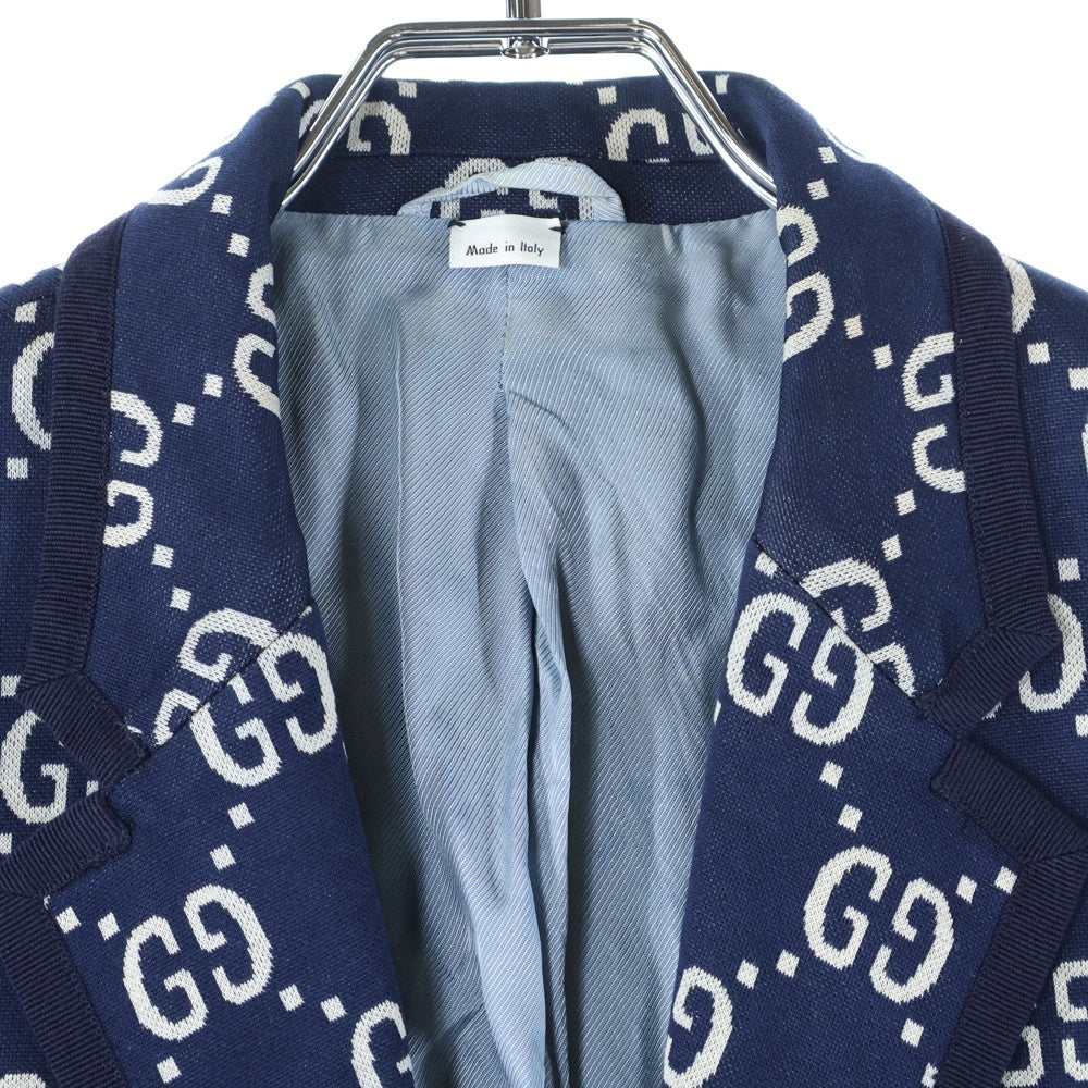 GUCCI(グッチ) 18AW GG Jacquard Jacket ジャガード ウール パイピング 2B シングルテーラード ジャケット ネイビー 521889 Z372F
