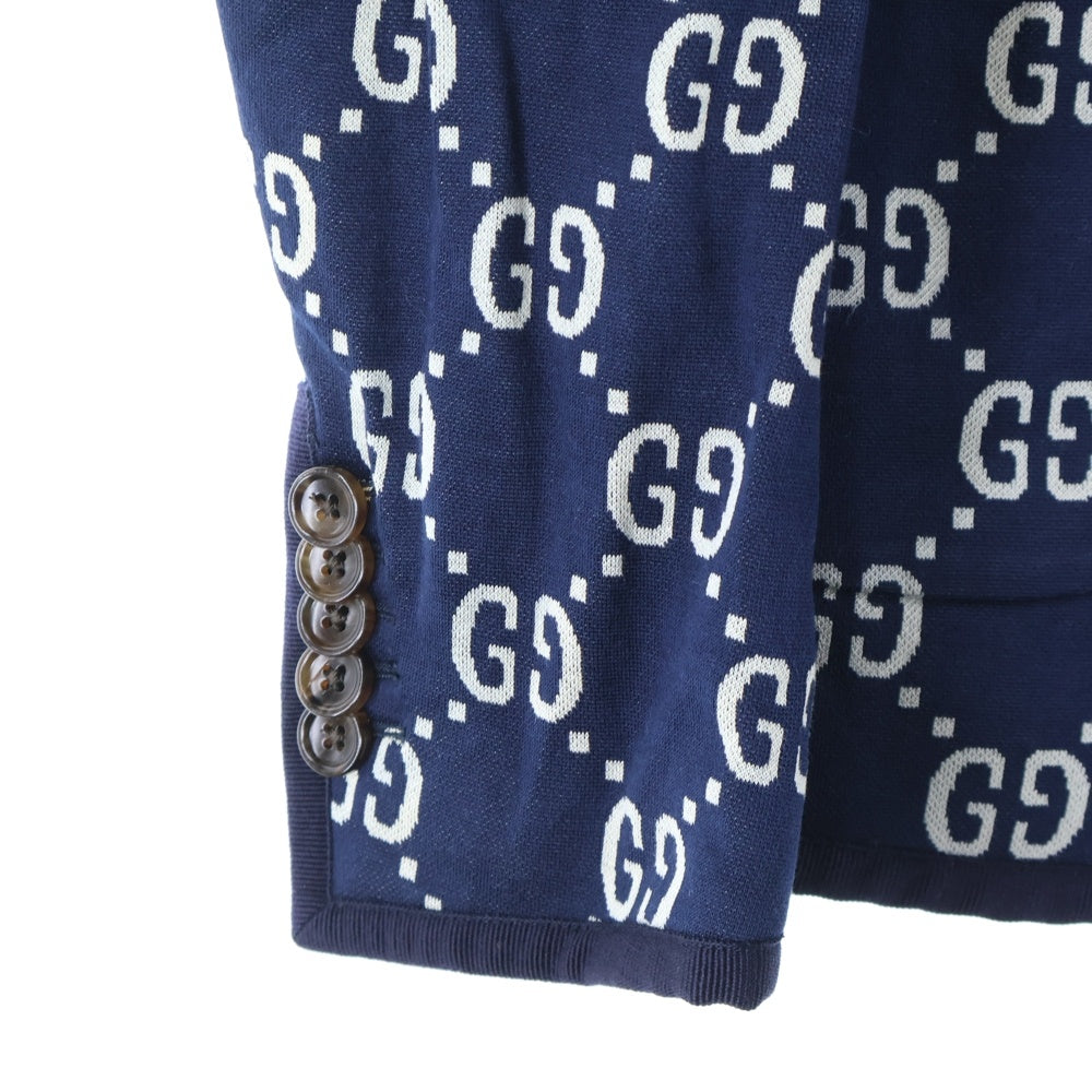 GUCCI(グッチ) 18AW GG Jacquard Jacket ジャガード ウール パイピング 2B シングルテーラード ジャケット ネイビー 521889 Z372F