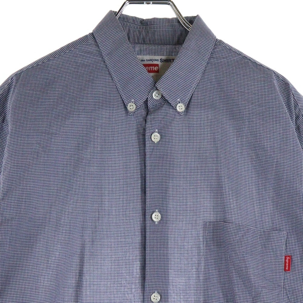 SUPREME(シュプリーム) 13SS×COMME des GARCONS SHIRT Gusset Shirt コムデギャルソン ガゼット ボタンダウン ギンガムチェック 長袖シャツ ホワイト/ブルー S1SS13