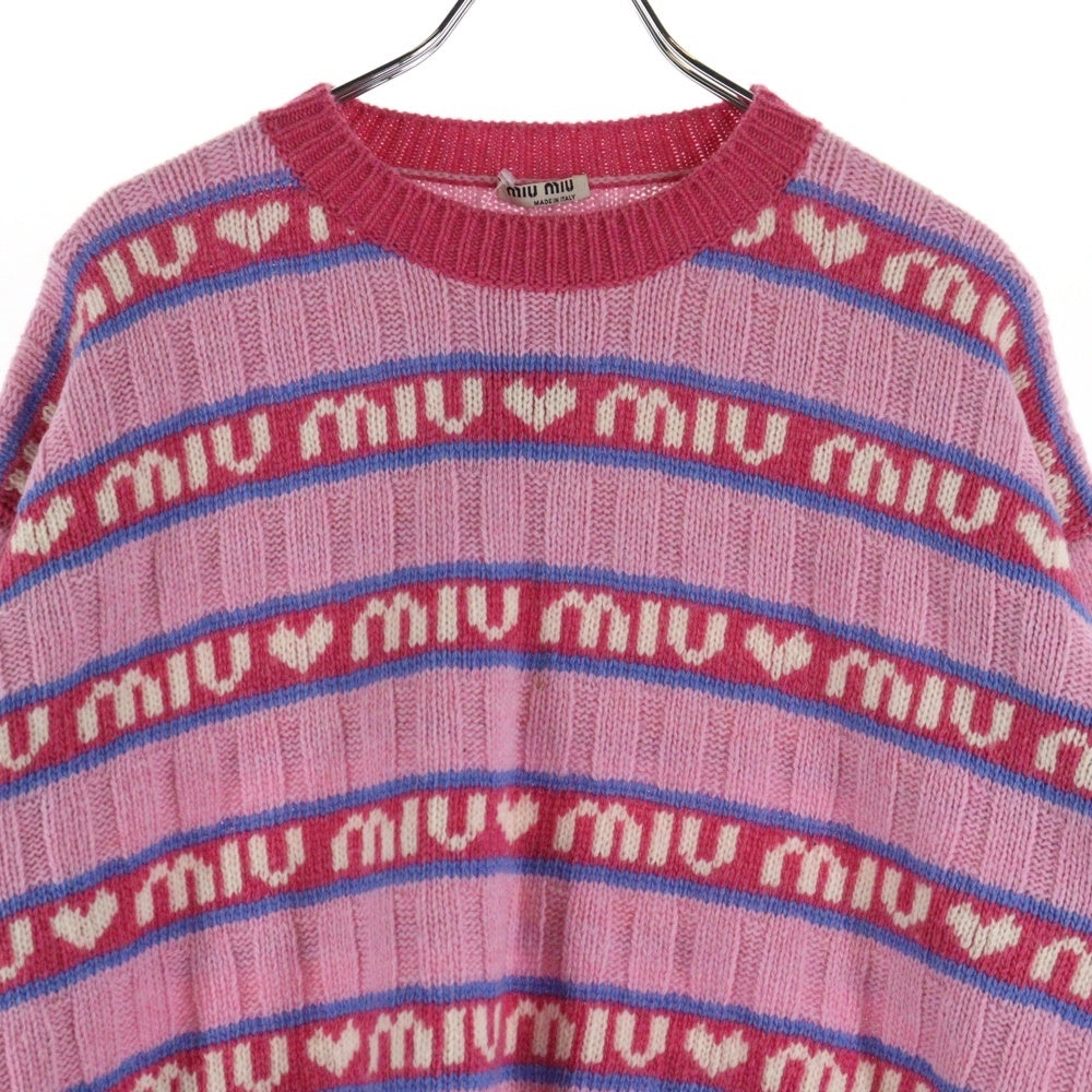 miumiu(ミュウミュウ) バージンウールロゴジャガードニットセーター MML427 1RR1 ピンク レディース