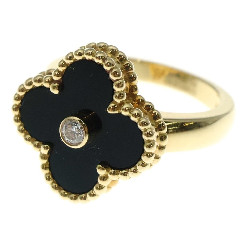 Van Cleef & Arpels(ヴァンクリーフアンドアーペル) ヴィンテージアルハンブラ オニキス 1Pダイヤリング Au750YG 6.8g