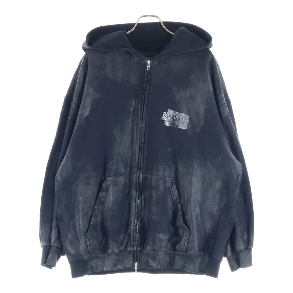 BALENCIAGA(バレンシアガ) キャンペーンロゴ ダメージ加工 ジップアップフーディーパーカー ブラック 720424 TNVK5