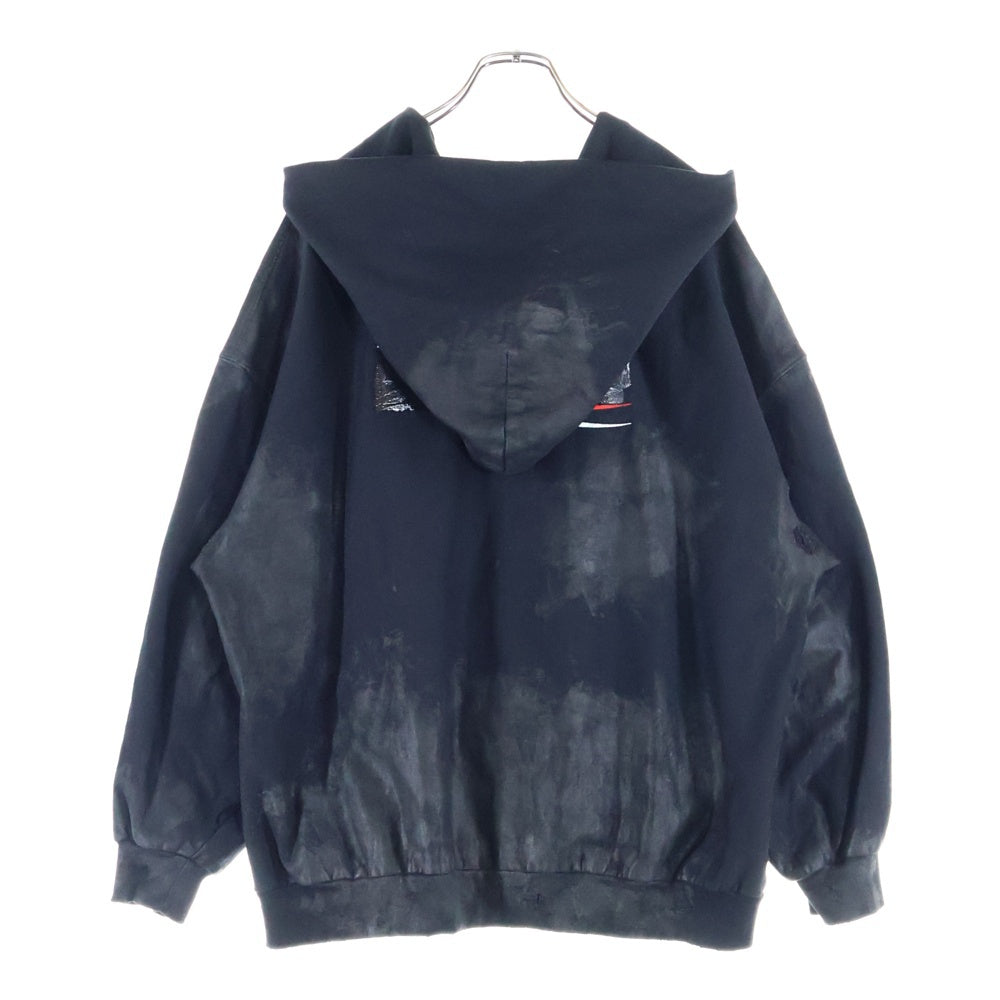 BALENCIAGA(バレンシアガ) キャンペーンロゴ ダメージ加工 ジップアップフーディーパーカー ブラック 720424 TNVK5