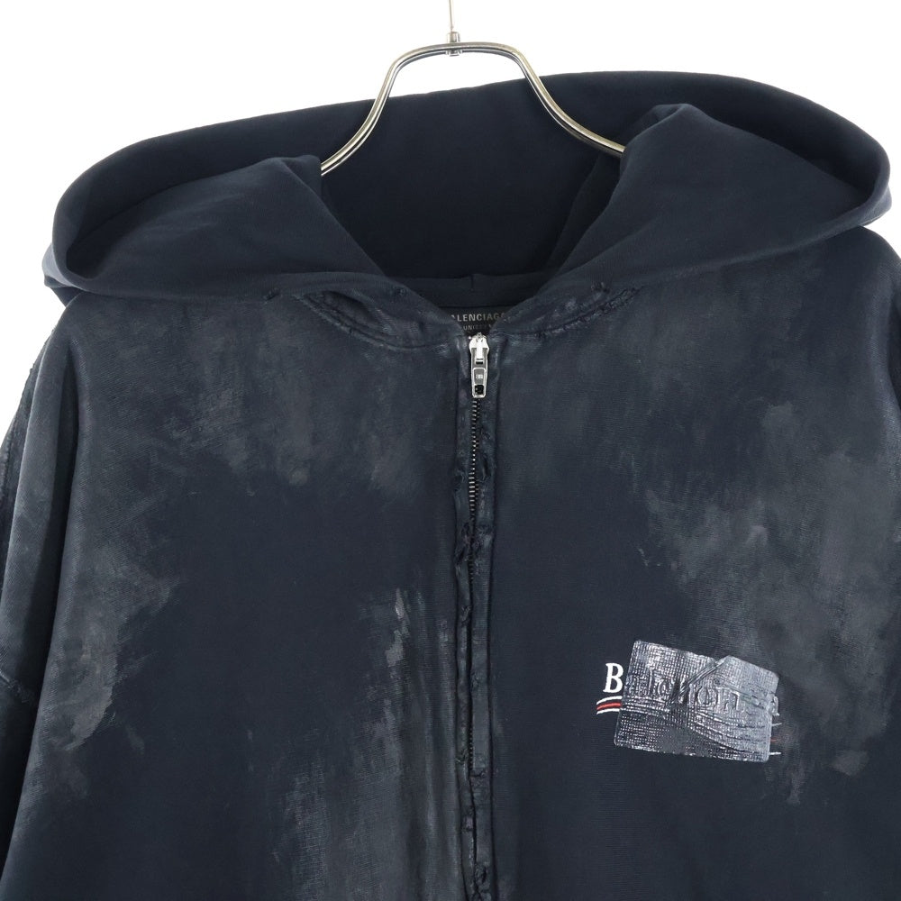 BALENCIAGA(バレンシアガ) キャンペーンロゴ ダメージ加工 ジップアップフーディーパーカー ブラック 720424 TNVK5