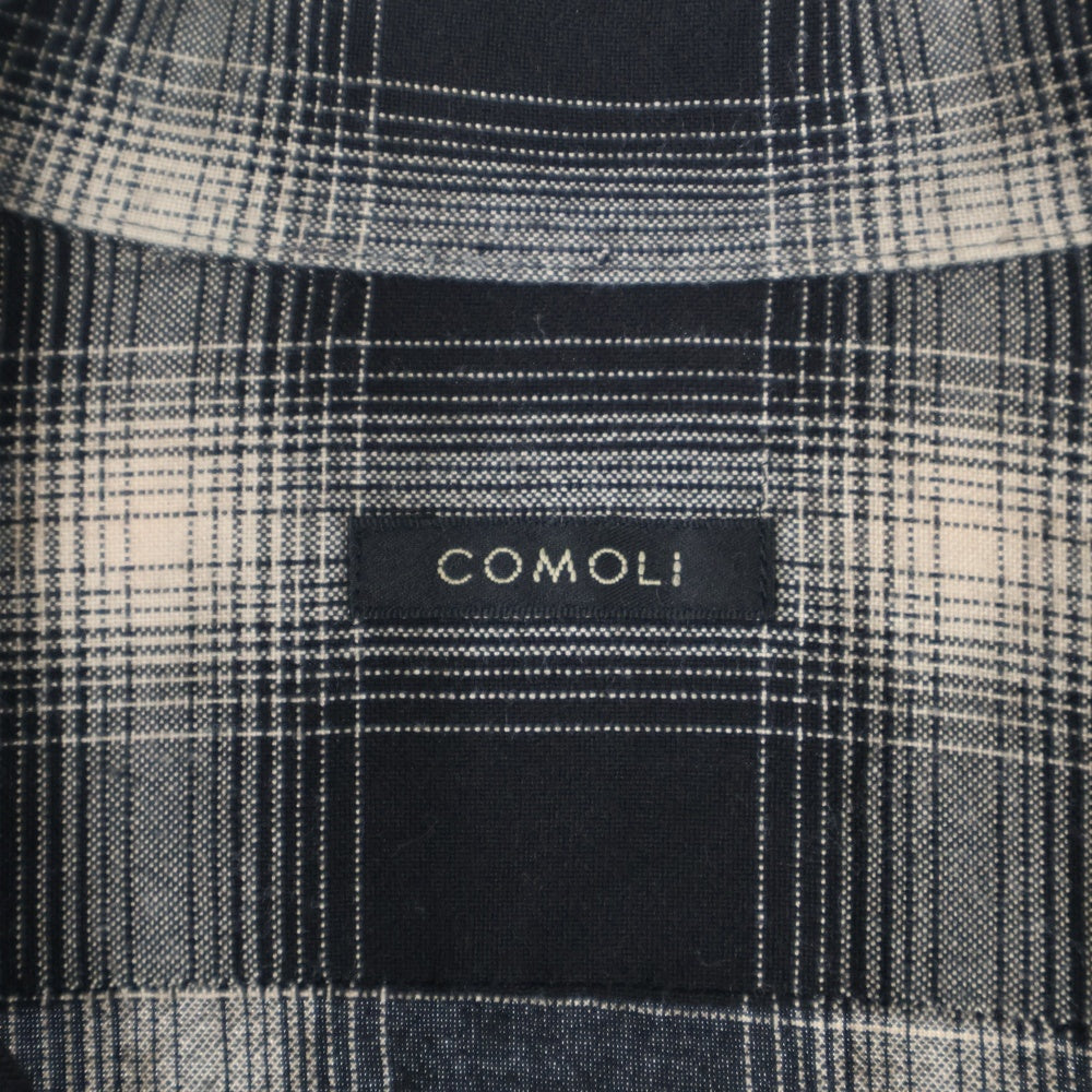 COMOLI(コモリ) レーヨンチェック オープンカラー長袖シャツ X01-02008 ブラック