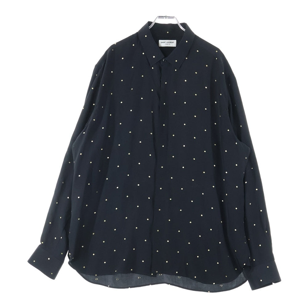 SAINT LAURENT PARIS(サンローランパリ) ドット刺繍 長袖シルクシャツ ブラック 646850 Y1F25