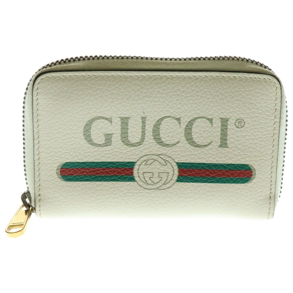 GUCCI(グッチ) ロゴプリント コンパクト ラウンドジップコインケース ウォレット ホワイト 496319
