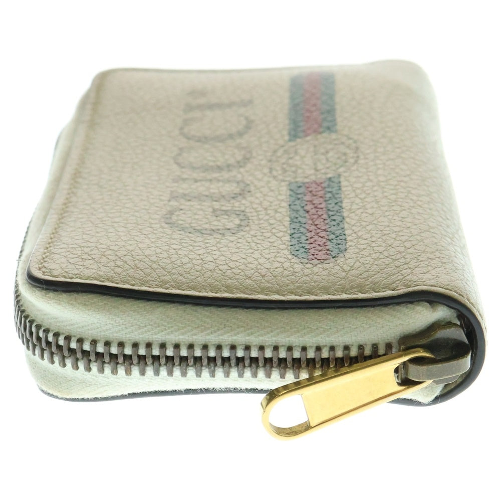 GUCCI(グッチ) ロゴプリント コンパクト ラウンドジップコインケース ウォレット ホワイト 496319