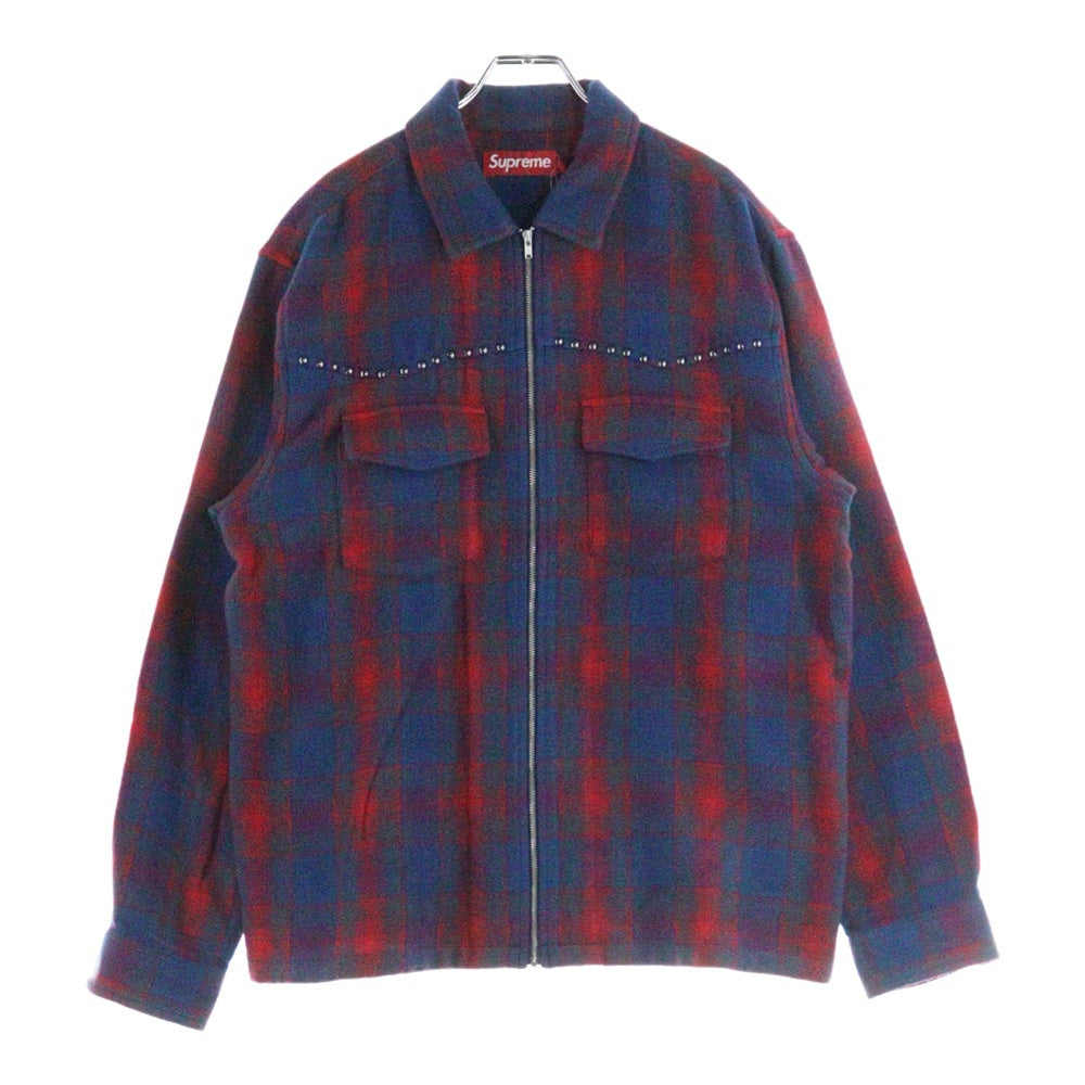 SUPREME(シュプリーム) 25AW Studded Shadow Plaid Zip Up Shirt スタッズ シャドウ ジップアップ チェックシャツ ネイビー