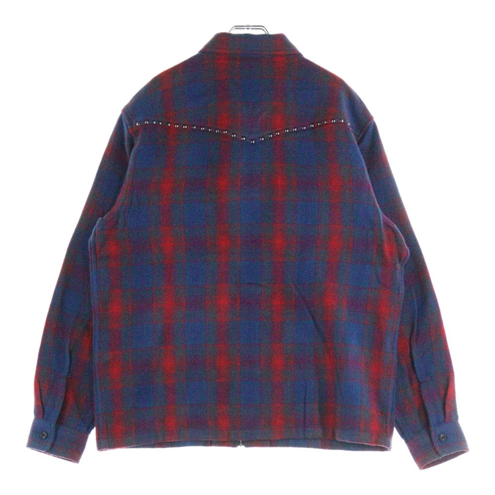 SUPREME(シュプリーム) 25AW Studded Shadow Plaid Zip Up Shirt スタッズ シャドウ ジップアップ チェックシャツ ネイビー