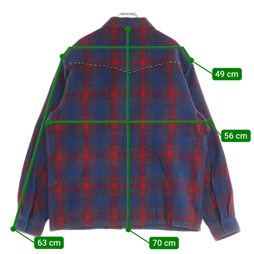 SUPREME(シュプリーム) 25AW Studded Shadow Plaid Zip Up Shirt スタッズ シャドウ ジップアップ チェックシャツ ネイビー