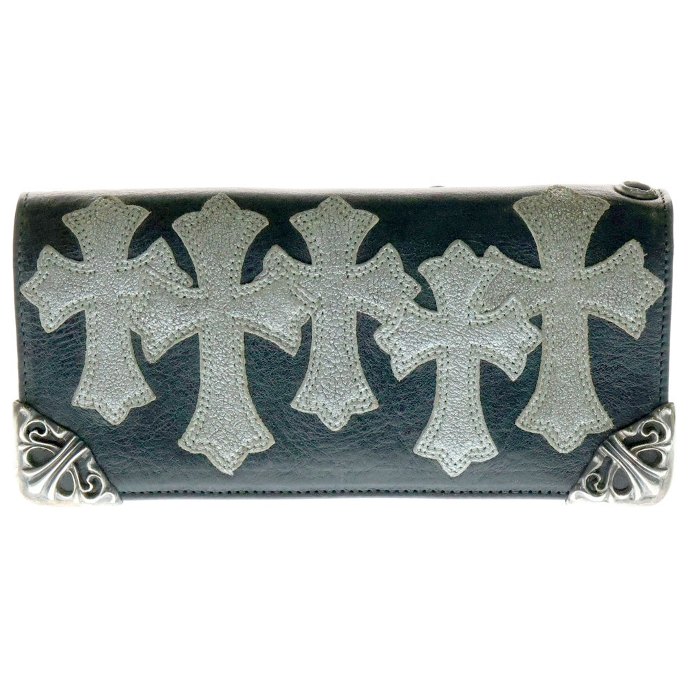 CHROME HEARTS(クロムハーツ) LNG SNGL FLD TIPS シングルフォールド レザーウォレット カスタムオーダー クロスパッチ付き 財布 ブラック