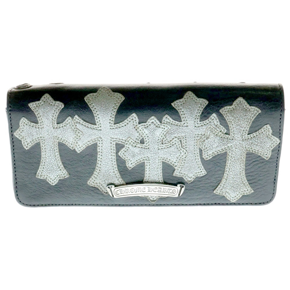 CHROME HEARTS(クロムハーツ) LNG SNGL FLD TIPS シングルフォールド レザーウォレット カスタムオーダー クロスパッチ付き 財布 ブラック
