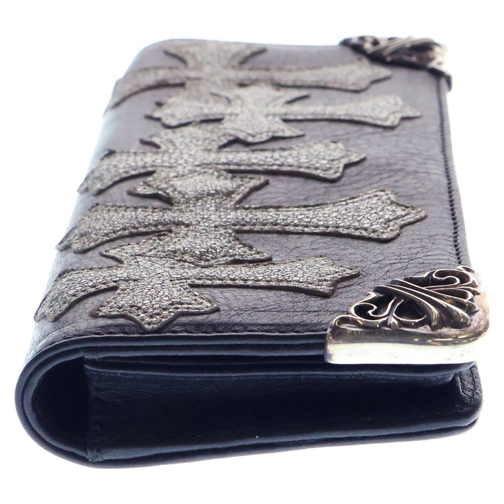 CHROME HEARTS(クロムハーツ) LNG SNGL FLD TIPS シングルフォールド レザーウォレット カスタムオーダー クロスパッチ付き 財布 ブラック
