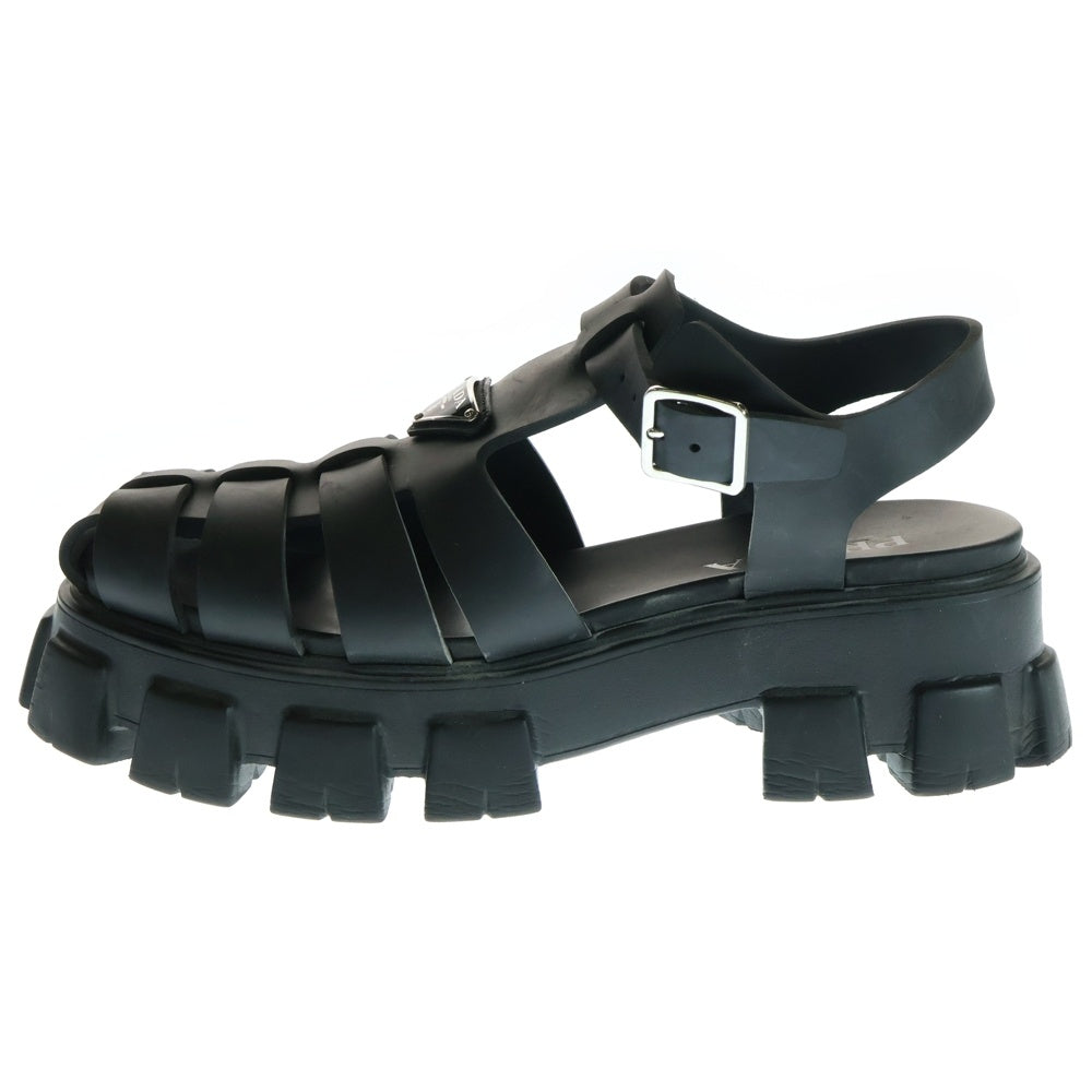 PRADA(プラダ) Monolith Round Toe Sandals モノリス トライアングルロゴ ラバーサンダル シューズ ブラック