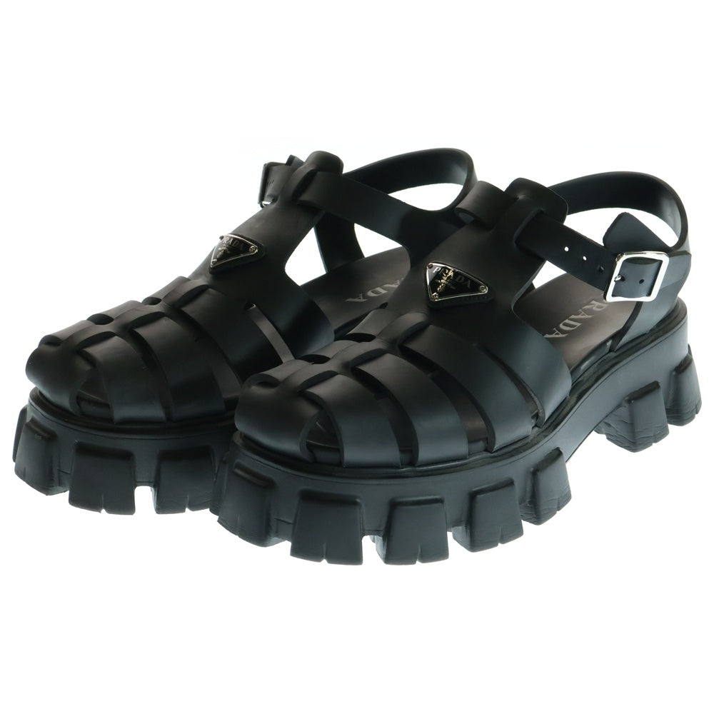 PRADA(プラダ) Monolith Round Toe Sandals モノリス トライアングルロゴ ラバーサンダル シューズ ブラック