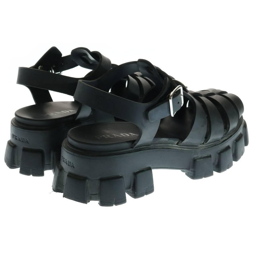 PRADA(プラダ) Monolith Round Toe Sandals モノリス トライアングルロゴ ラバーサンダル シューズ ブラック