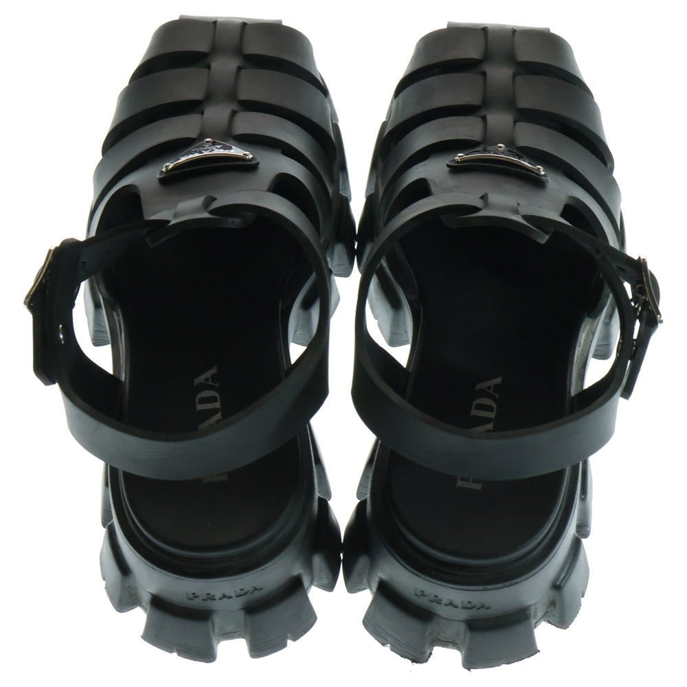PRADA(プラダ) Monolith Round Toe Sandals モノリス トライアングルロゴ ラバーサンダル シューズ ブラック