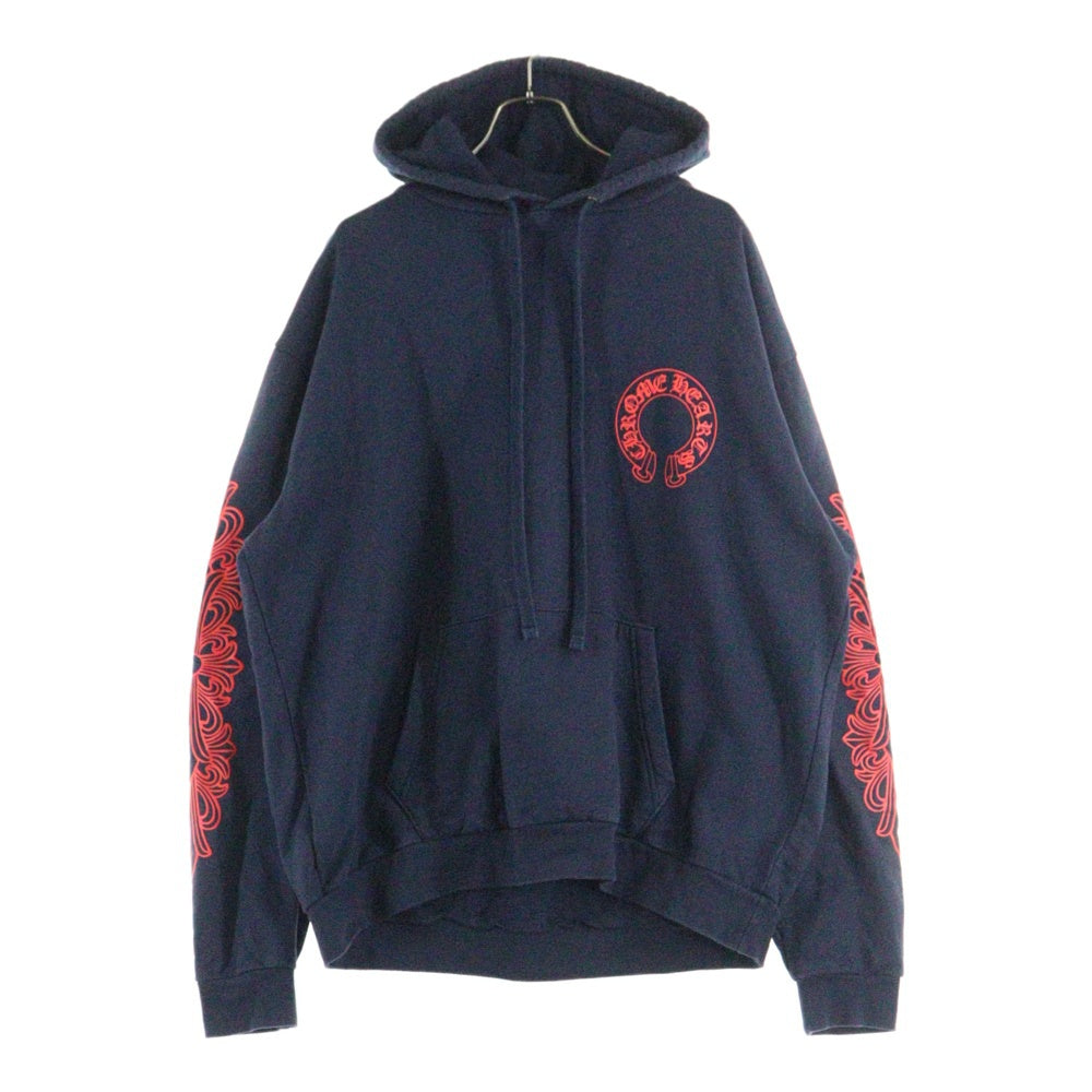 CHROME HEARTS(クロムハーツ) SWTSHRT PLVR プルオーバーパーカー 袖フローラルバックホースシューパーカー ネイビー/レッド