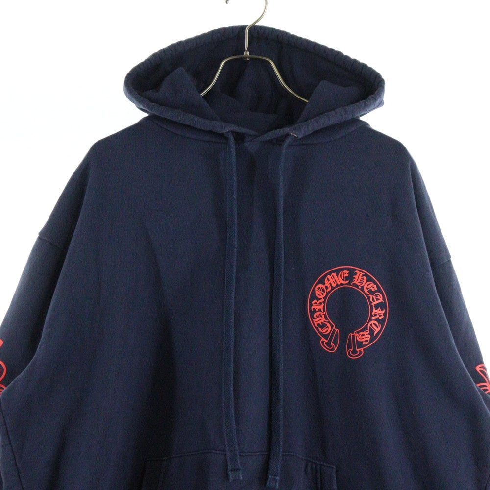 CHROME HEARTS(クロムハーツ) SWTSHRT PLVR プルオーバーパーカー 袖フローラルバックホースシューパーカー ネイビー/レッド