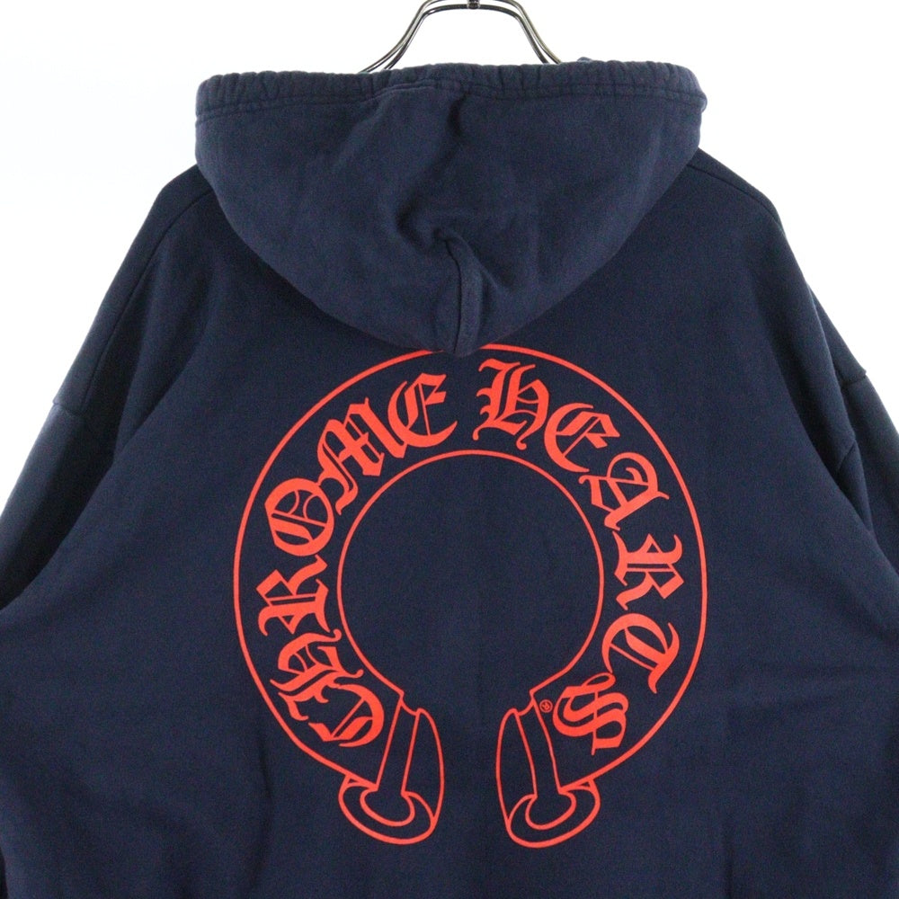 CHROME HEARTS(クロムハーツ) SWTSHRT PLVR プルオーバーパーカー 袖フローラルバックホースシューパーカー ネイビー/レッド