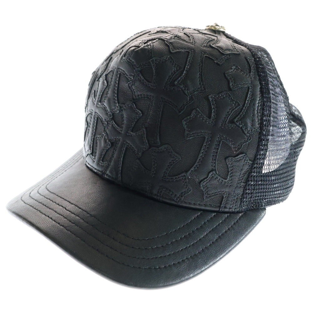 CHROME HEARTS(クロムハーツ) Cemetary Cross Leather Patch Trucker Cap セメタリークロス レザーパッチ トラッカーキャップ 帽子 ブラック