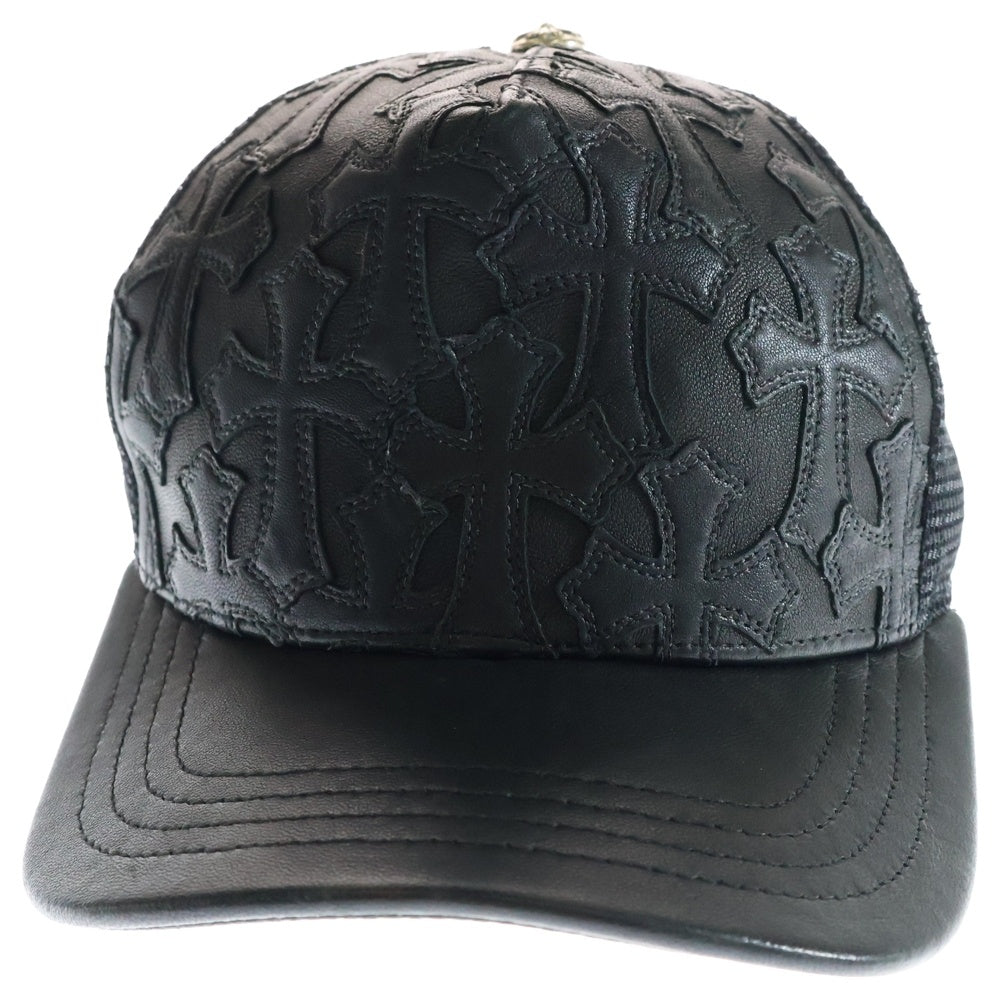 CHROME HEARTS(クロムハーツ) Cemetary Cross Leather Patch Trucker Cap セメタリークロス レザーパッチ トラッカーキャップ 帽子 ブラック