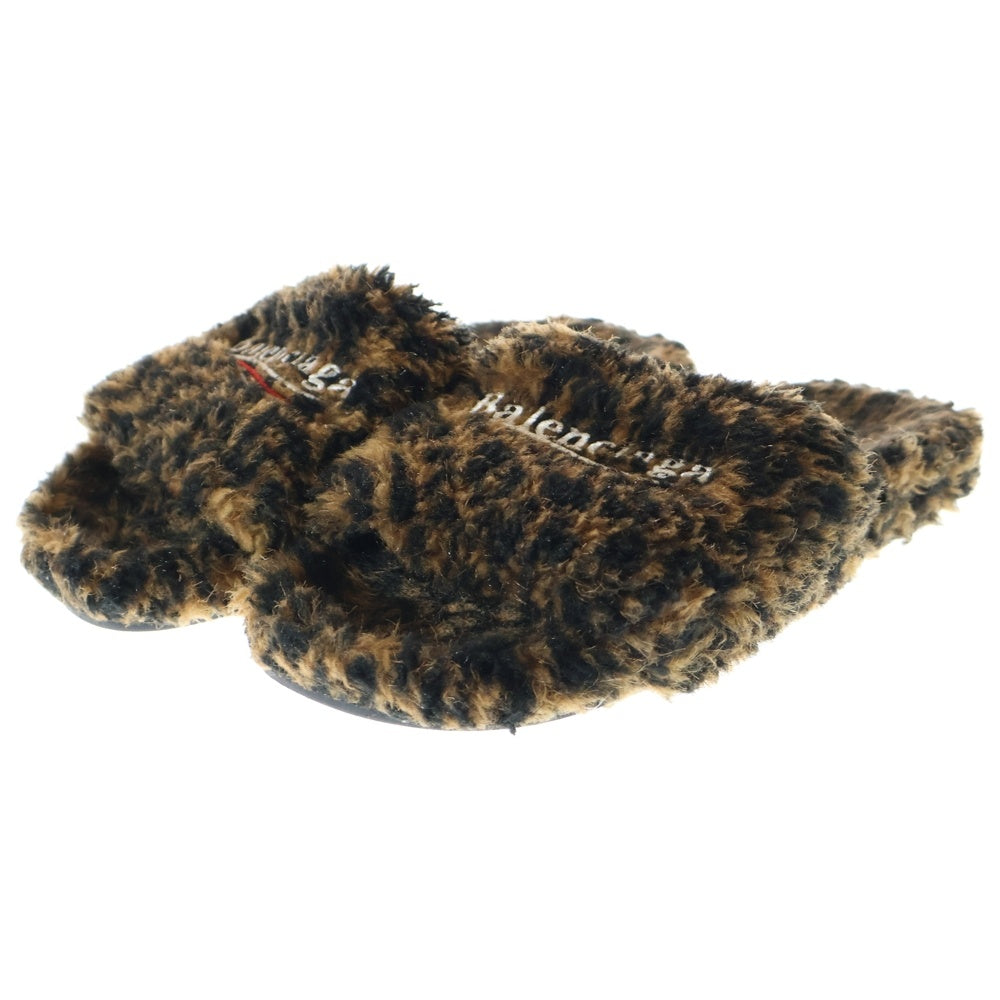 BALENCIAGA(バレンシアガ) FURRY SLIDE フェイクファーレオパード サンダル ブラウン