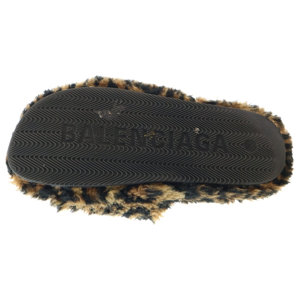 BALENCIAGA(バレンシアガ) FURRY SLIDE フェイクファーレオパード サンダル ブラウン