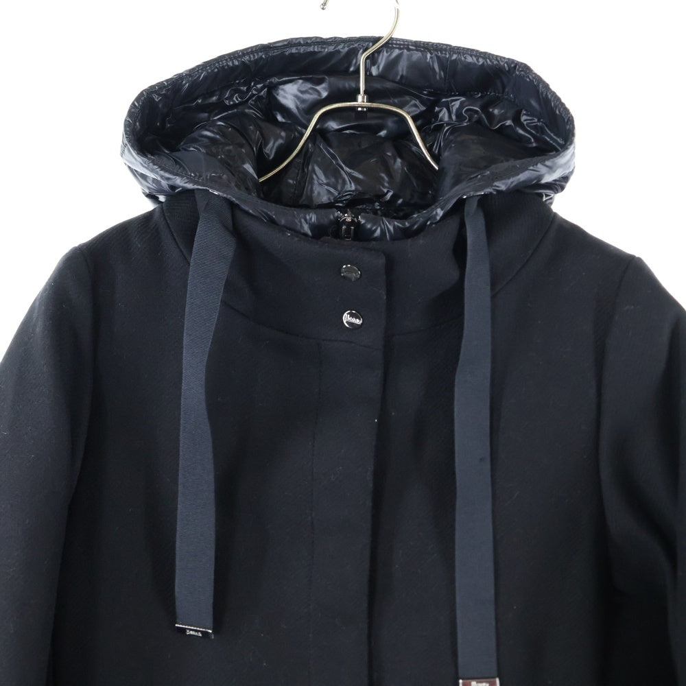 HERNO(ヘルノ) ドッキング フーデッド ナイロン ダウンコート ブラック レディースpi001966d-33344-9300