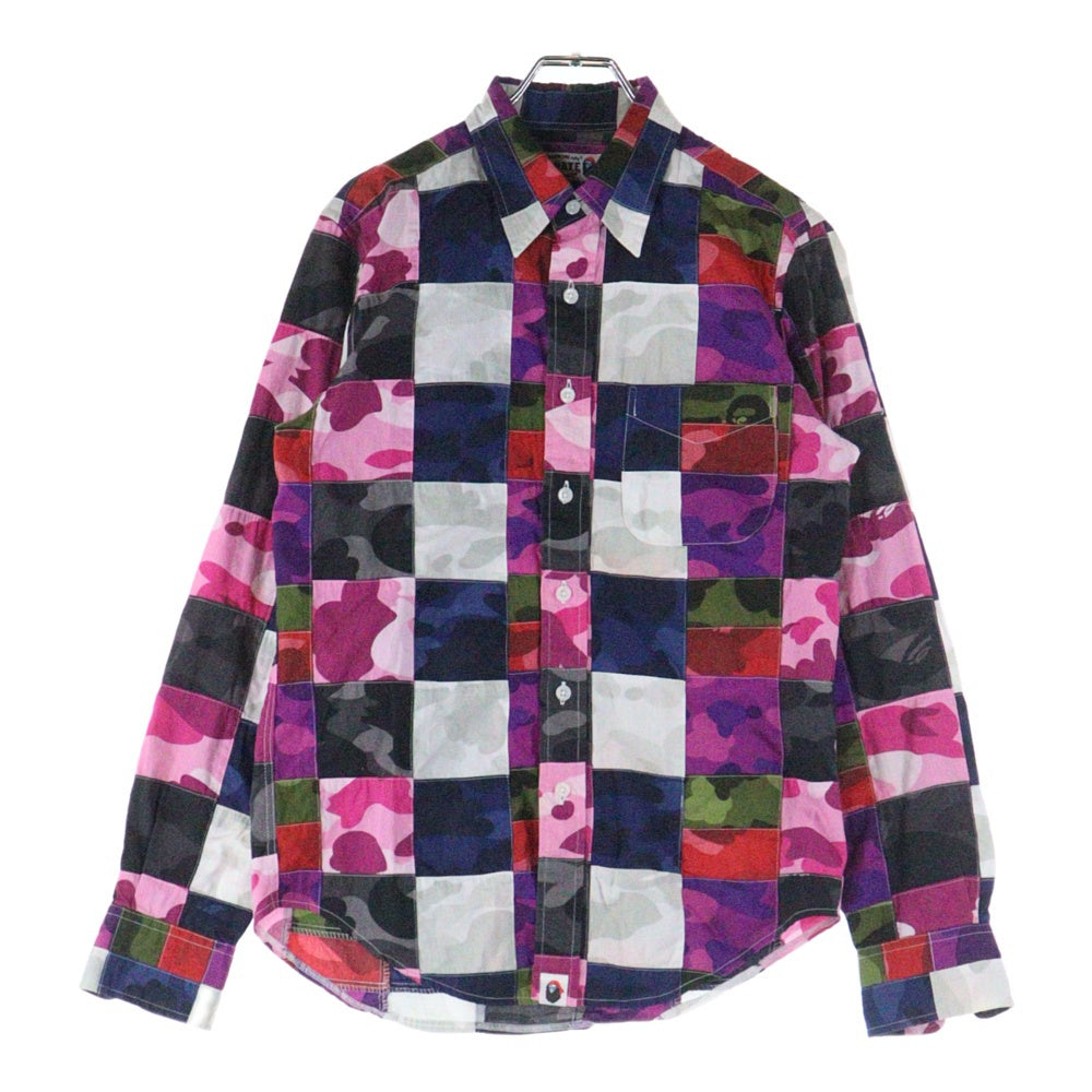 A BATHING APE(アベイシングエイプ) パッチワーク カモ 長袖シャツ マルチ A14599
