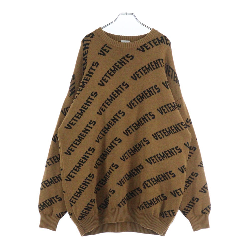 VETEMENTS(ヴェトモン) 22SS 総柄ロゴ ジャガードニット セーター ブラウン UE52KN340C
