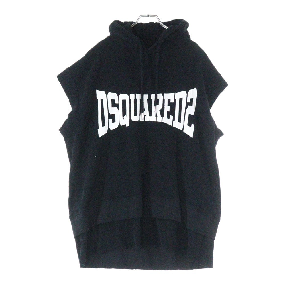 DSQUARED2(ディースクエアード) 20SS ノースリーブ フードパーカー フーディー フロントロゴ ブラック S7GU0378