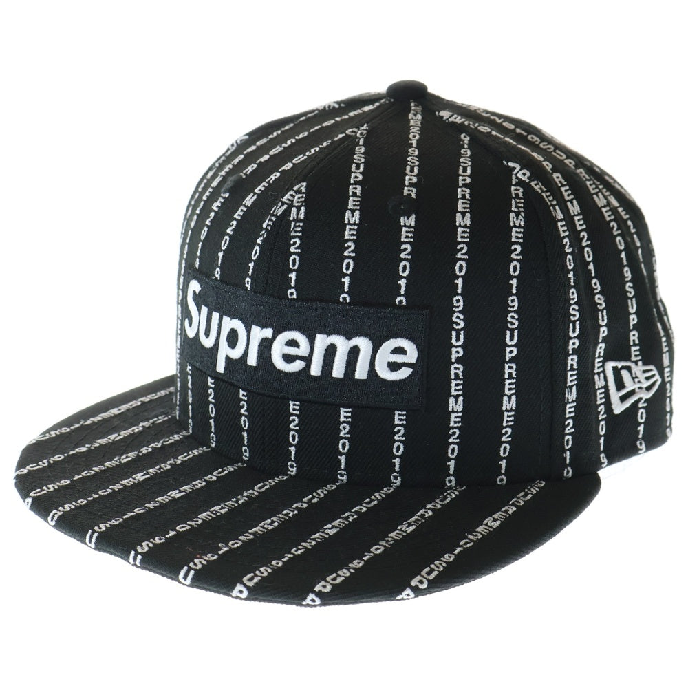SUPREME(シュプリーム) 19SS×New Era Text Stripe ニューエラ テキストストライプ ボックスロゴ エンブロイダリー キャップ 帽子 ブラック