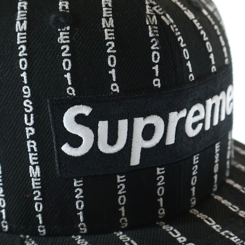 SUPREME(シュプリーム) 19SS×New Era Text Stripe ニューエラ テキストストライプ ボックスロゴ エンブロイダリー キャップ 帽子 ブラック