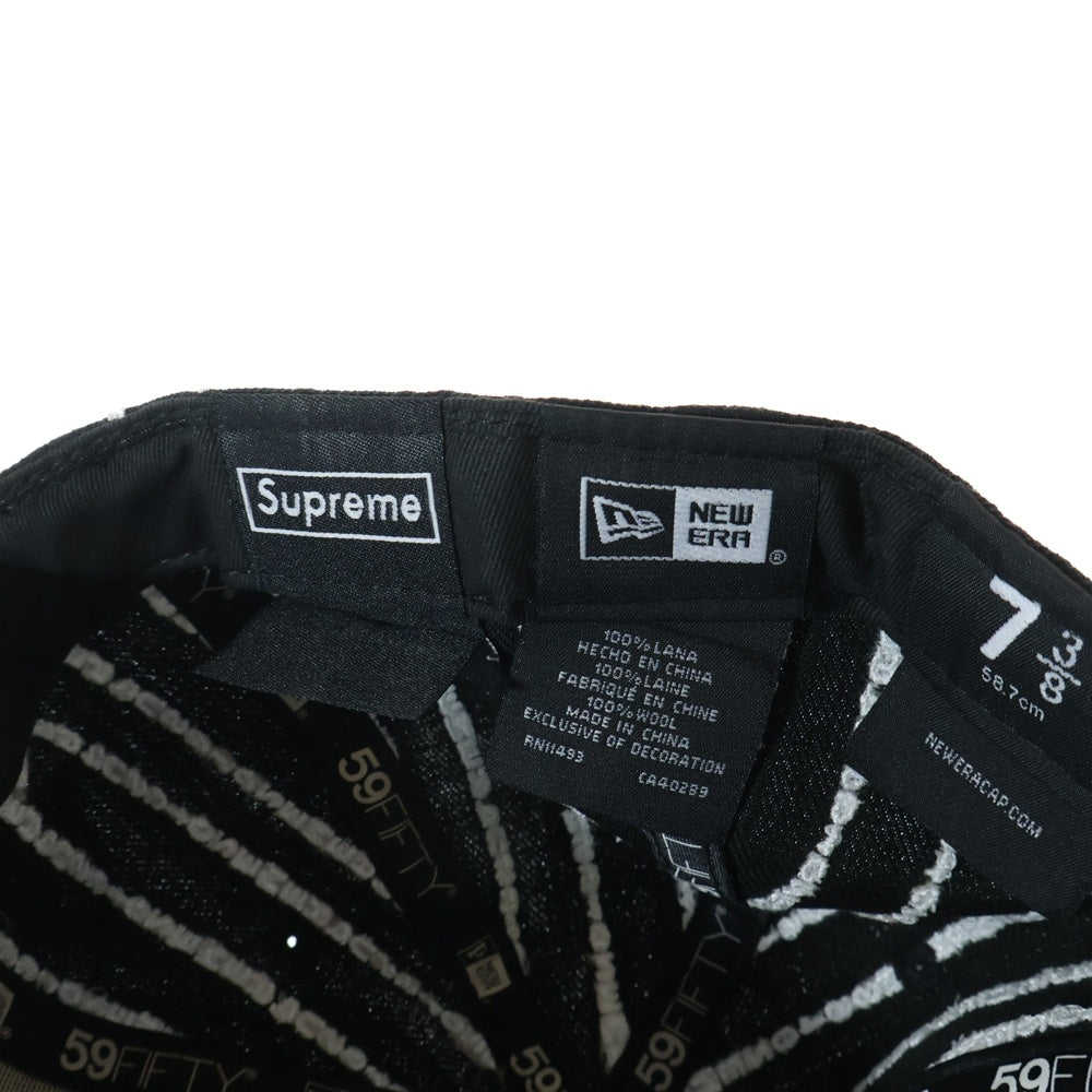 SUPREME(シュプリーム) 19SS×New Era Text Stripe ニューエラ テキストストライプ ボックスロゴ エンブロイダリー キャップ 帽子 ブラック