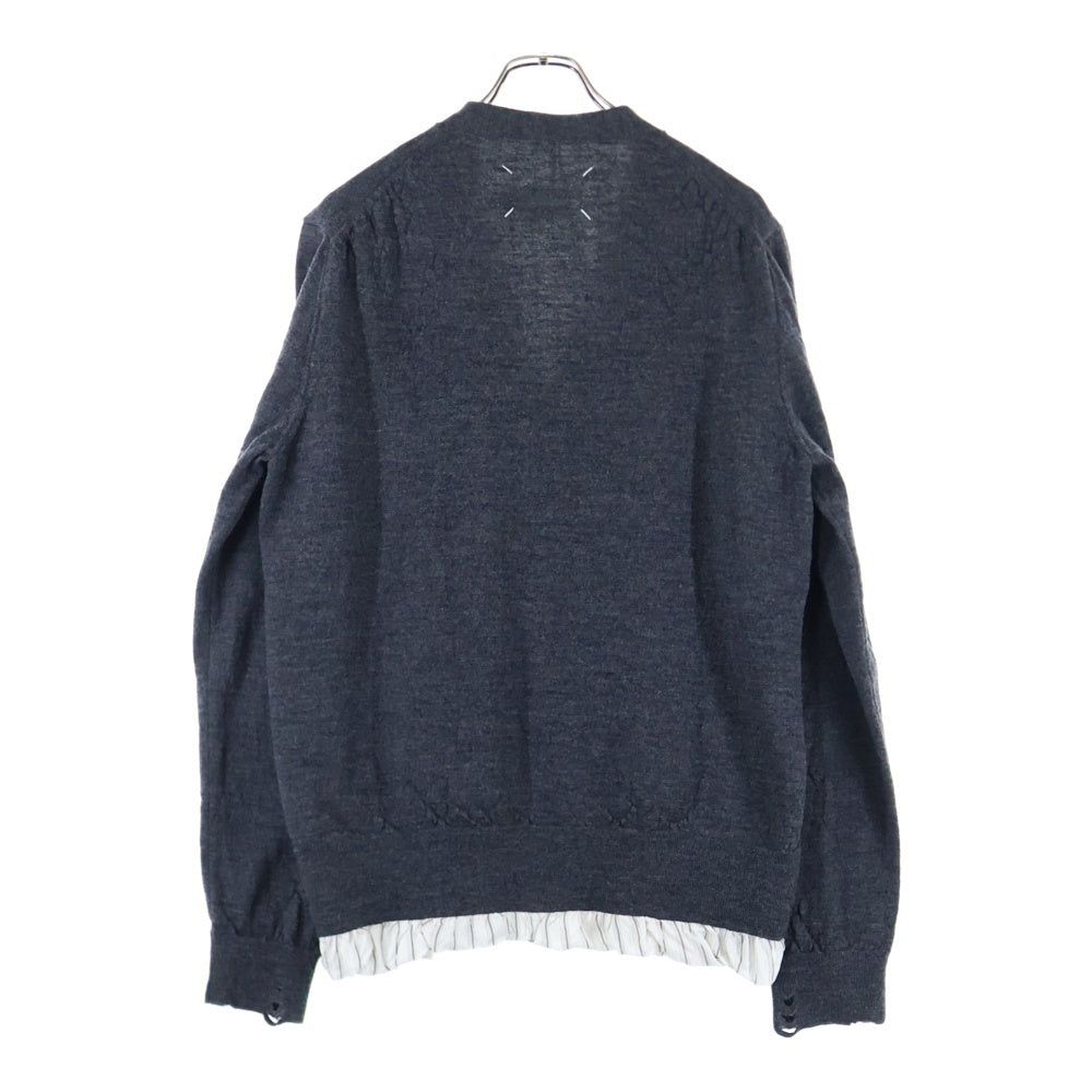 Maison Margiela 14(メゾンマルジェラ) 22AW レイヤードデザイン ストライプ ニットカーディガン グレー SI1HA0006