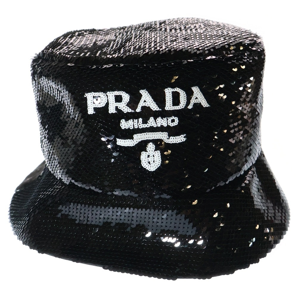 PRADA(プラダ) ロゴ スパンコール バケットハット 帽子 ブラック 1HC137