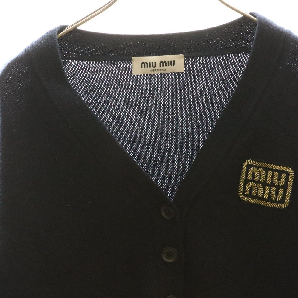 miumiu(ミュウミュウ) ロゴワッペン カシミヤカーディガン ニット ネイビー MMF865