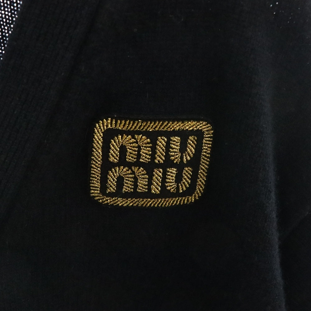 miumiu(ミュウミュウ) ロゴワッペン カシミヤカーディガン ニット ネイビー MMF865