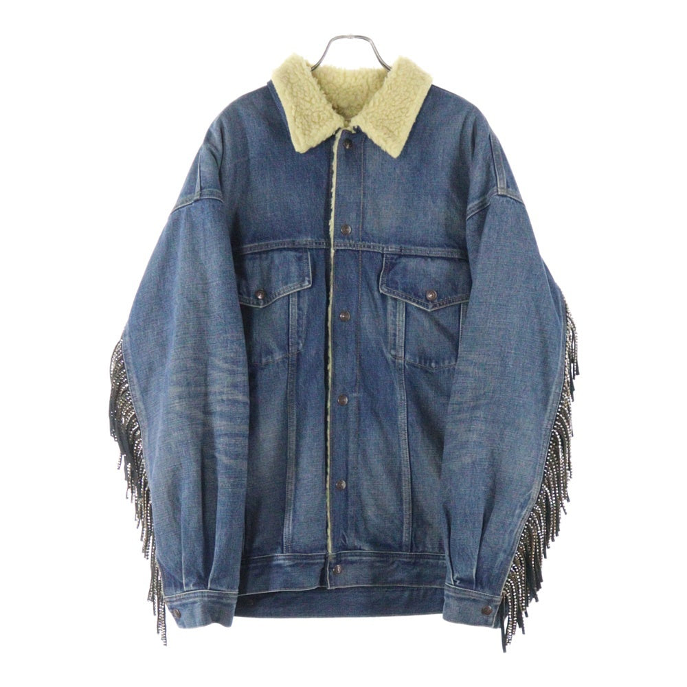CELINE(セリーヌ) 22AW スパンコールフリンジ 裏ボア オーバーサイズデニムジャケット インディゴ 2Q542066S