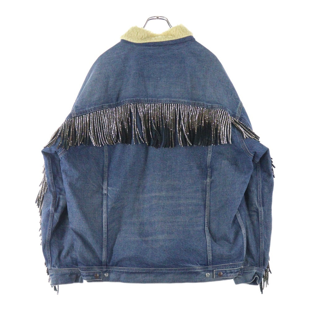 CELINE(セリーヌ) 22AW スパンコールフリンジ 裏ボア オーバーサイズデニムジャケット インディゴ 2Q542066S
